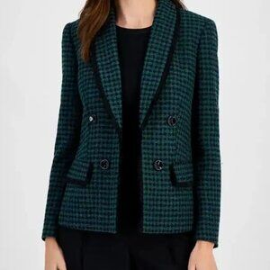 Women's Tweed Faux Double-Breasted Jacket & Sleeveless Seamed Waist Sheath Dress
